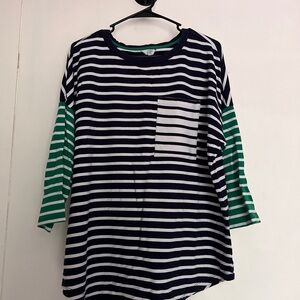 Striped Quarter Sleeve T Shirt with Pocket